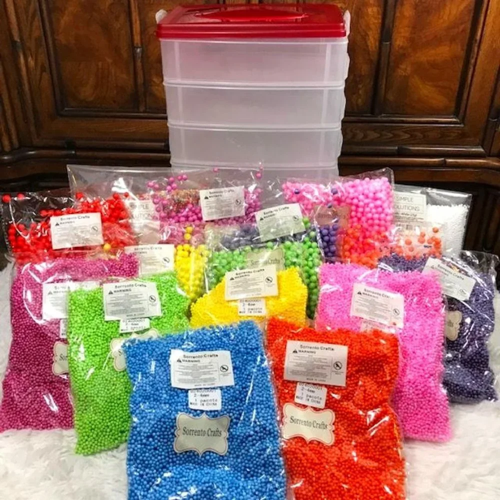 Foam Ball Beads and Stackable Click Lock 6 Compartment Storage Carrier Set